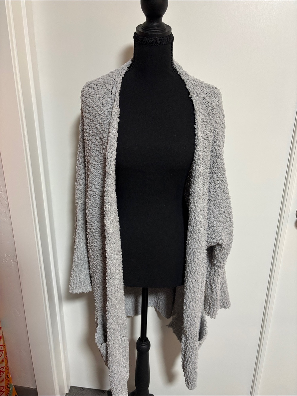 Amazon Women's Light Gray Open-Front Knit Shawl Cardigan